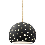 Perforated Globe Beige Twist Cord Pendant - Antique Brass / Carbon