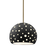 Perforated Globe Stem Hung Pendant - Antique Brass / Carbon
