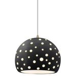Perforated Globe White Cord Pendant - Antique Brass / Carbon
