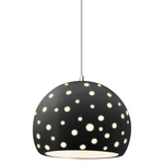 Perforated Globe White Cord Pendant - Polished Chrome / Carbon