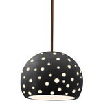 Perforated Globe Stem Hung Pendant - Dark Bronze / Carbon
