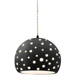 Perforated Globe Beige Twist Cord Pendant - Matte Black / Carbon