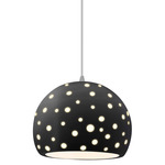Perforated Globe White Cord Pendant - Brushed Nickel / Carbon