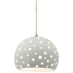 Perforated Globe Beige Twist Cord Pendant - Antique Brass / Matte White