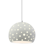 Perforated Globe White Cord Pendant - Polished Chrome / Matte White
