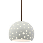 Perforated Globe Stem Hung Pendant - Dark Bronze / Matte White