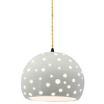 Perforated Globe Beige Twist Cord Pendant - Matte Black / Matte White
