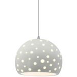 Perforated Globe White Cord Pendant - Brushed Nickel / Matte White