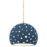 Perforated Globe Beige Twist Cord Pendant - Antique Brass / Midnight Sky