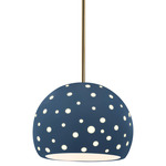 Perforated Globe Stem Hung Pendant - Antique Brass / Midnight Sky
