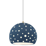 Perforated Globe White Cord Pendant - Antique Brass / Midnight Sky