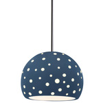 Perforated Globe Stem Hung Pendant - Polished Chrome / Midnight Sky
