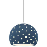 Perforated Globe White Cord Pendant - Polished Chrome / Midnight Sky