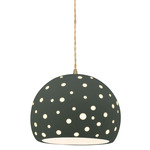 Perforated Globe Beige Twist Cord Pendant - Antique Brass / Pewter Green