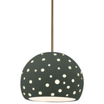 Perforated Globe Stem Hung Pendant - Antique Brass / Pewter Green