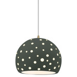 Perforated Globe White Cord Pendant - Antique Brass / Pewter Green