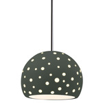 Perforated Globe Stem Hung Pendant - Polished Chrome / Pewter Green