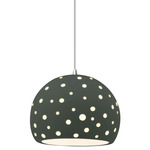 Perforated Globe White Cord Pendant - Polished Chrome / Pewter Green