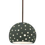 Perforated Globe Stem Hung Pendant - Dark Bronze / Pewter Green