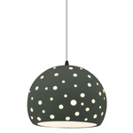 Perforated Globe White Cord Pendant - Dark Bronze / Pewter Green