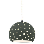 Perforated Globe Beige Twist Cord Pendant - Matte Black / Pewter Green