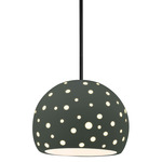 Perforated Globe Stem Hung Pendant - Matte Black / Pewter Green