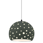 Perforated Globe White Cord Pendant - Matte Black / Pewter Green