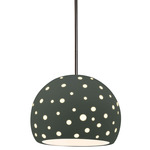 Perforated Globe Stem Hung Pendant - Brushed Nickel / Pewter Green