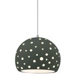 Perforated Globe White Cord Pendant - Brushed Nickel / Pewter Green
