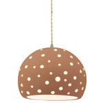 Perforated Globe Beige Twist Cord Pendant - Antique Brass / Adobe