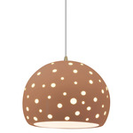 Perforated Globe White Cord Pendant - Antique Brass / Adobe