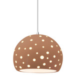 Perforated Globe White Cord Pendant - Polished Chrome / Adobe