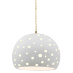 Perforated Globe Beige Twist Cord Pendant - Antique Brass / Bisque