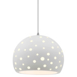 Perforated Globe White Cord Pendant - Brushed Nickel / Bisque