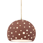 Perforated Globe Beige Twist Cord Pendant - Antique Brass / Canyon Clay