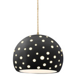 Perforated Globe Beige Twist Cord Pendant - Antique Brass / Carbon
