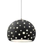 Perforated Globe White Cord Pendant - Antique Brass / Carbon