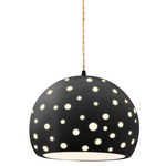 Perforated Globe Beige Twist Cord Pendant - Matte Black / Carbon