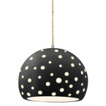Perforated Globe Beige Twist Cord Pendant - Brushed Nickel / Carbon