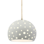 Perforated Globe Beige Twist Cord Pendant - Antique Brass / Matte White