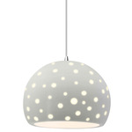 Perforated Globe White Cord Pendant - Polished Chrome / Matte White