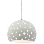 Perforated Globe Beige Twist Cord Pendant - Brushed Nickel / Matte White