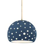 Perforated Globe Beige Twist Cord Pendant - Antique Brass / Midnight Sky