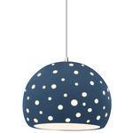 Perforated Globe White Cord Pendant - Polished Chrome / Midnight Sky