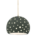 Perforated Globe Beige Twist Cord Pendant - Antique Brass / Pewter Green