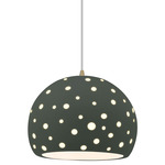 Perforated Globe White Cord Pendant - Antique Brass / Pewter Green