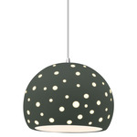 Perforated Globe White Cord Pendant - Polished Chrome / Pewter Green
