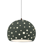 Perforated Globe White Cord Pendant - Dark Bronze / Pewter Green