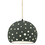 Perforated Globe Beige Twist Cord Pendant - Matte Black / Pewter Green