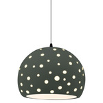 Perforated Globe White Cord Pendant - Matte Black / Pewter Green